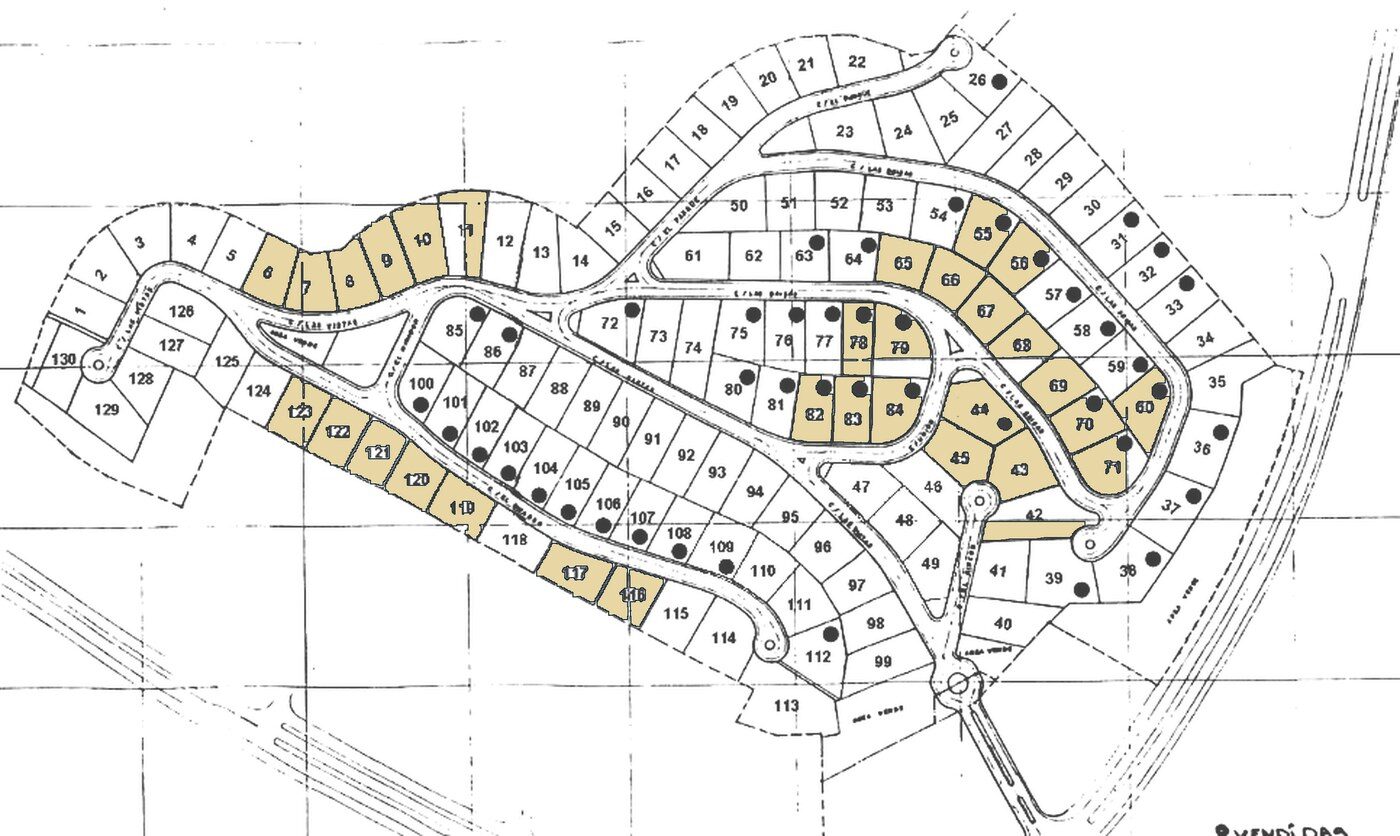 Plano del parcelamiento de Puerta de Hierro con las 25 parcelas disponibles marcadas