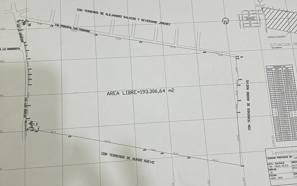 Plano del terreno de 193.000 m² entre Jorge Coll y Los Robles